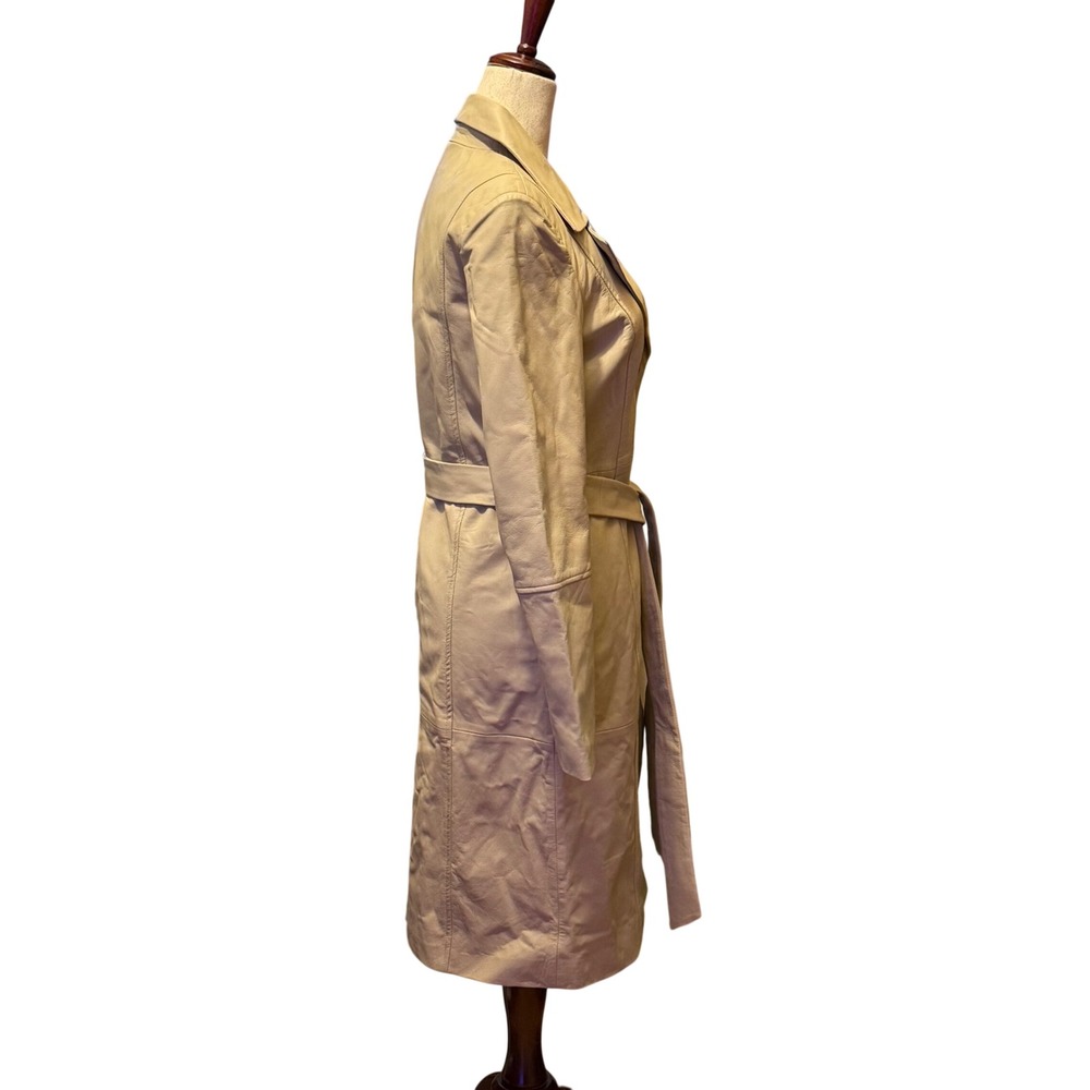 XS Badgley Mischka Lamb Leather Trench Coat Belted Beige XS TP - Picture 2 of 8